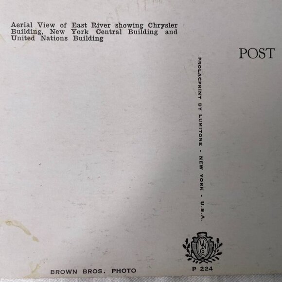 Vintage Postcard New York Aerial View Chrysler Central UN Buildings u - Picture 4 of 5